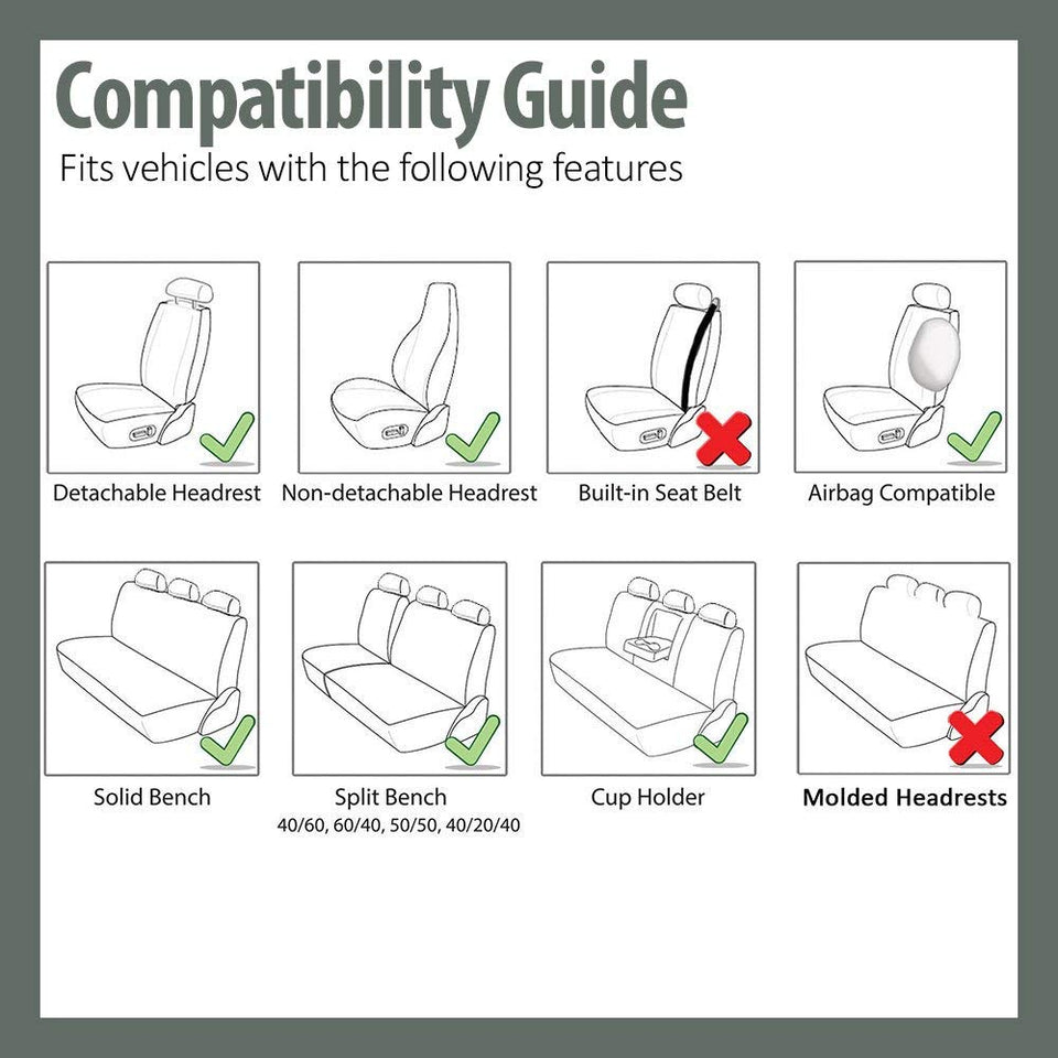 FH GROUP Universal Fit Full Set High Back Royal Seat Cover - PU Leather (Black) (Airbag Compatible and Rear Split, Fit Most Car, Truck, SUV, or Van, FH-PU103115)