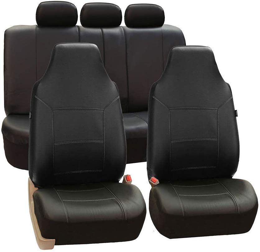 FH GROUP Universal Fit Full Set High Back Royal Seat Cover - PU Leather (Black) (Airbag Compatible and Rear Split, Fit Most Car, Truck, SUV, or Van, FH-PU103115)