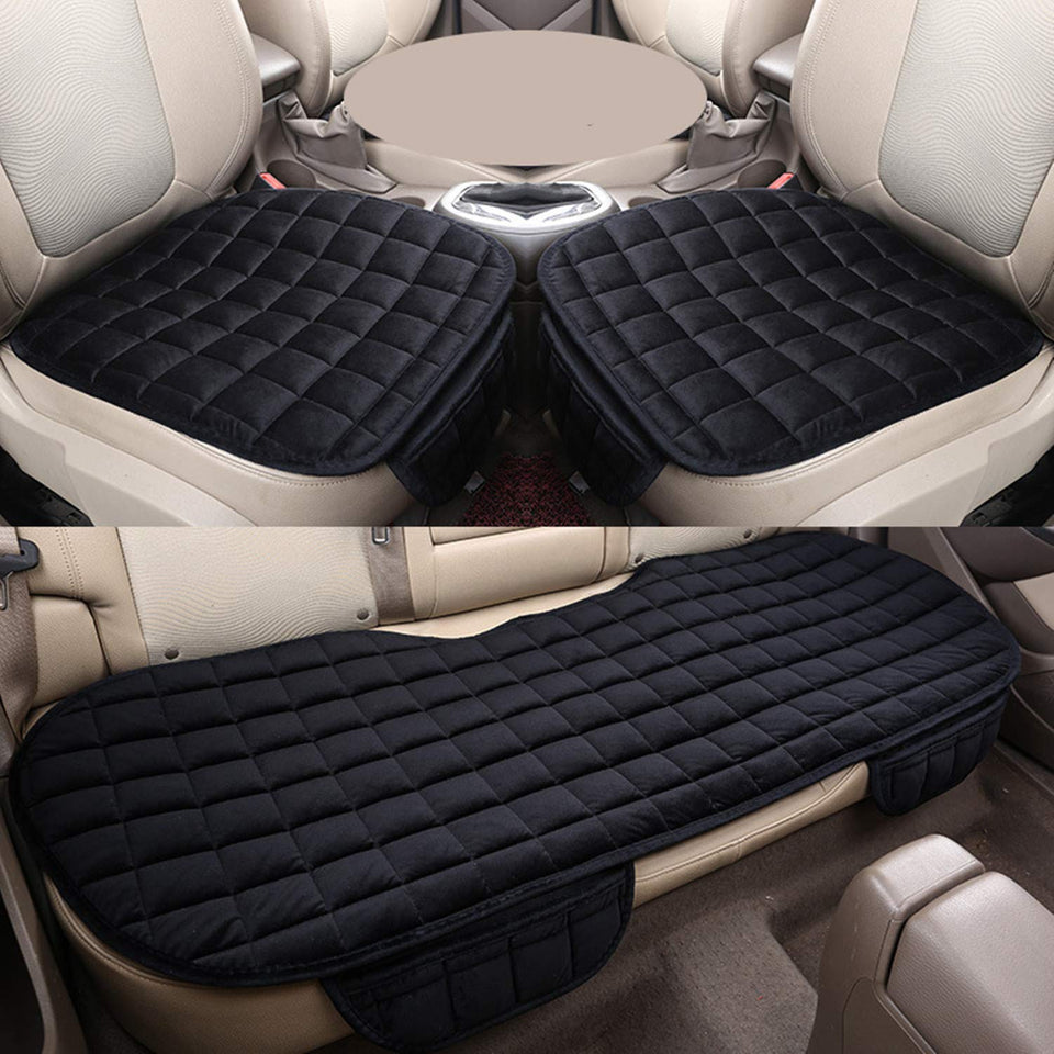 LY-Vigor Juego de Fundas para Asiento de Coche Antideslizantes de Felpa Universal para Asiento de Coche, 3 Piezas, Silla de Oficina, Negro