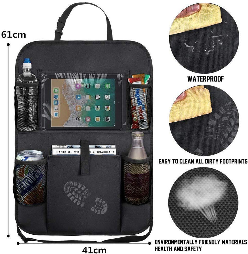 PUBAMALL Protector del asiento para el automóvil y Organizador para asiento trasero de automóvil (un par, Negro)