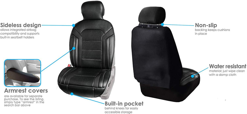 FH GROUP Cojines de Cuero sintético para Asiento de Coche, compatibles con Las Bolsas de Aire, Negro