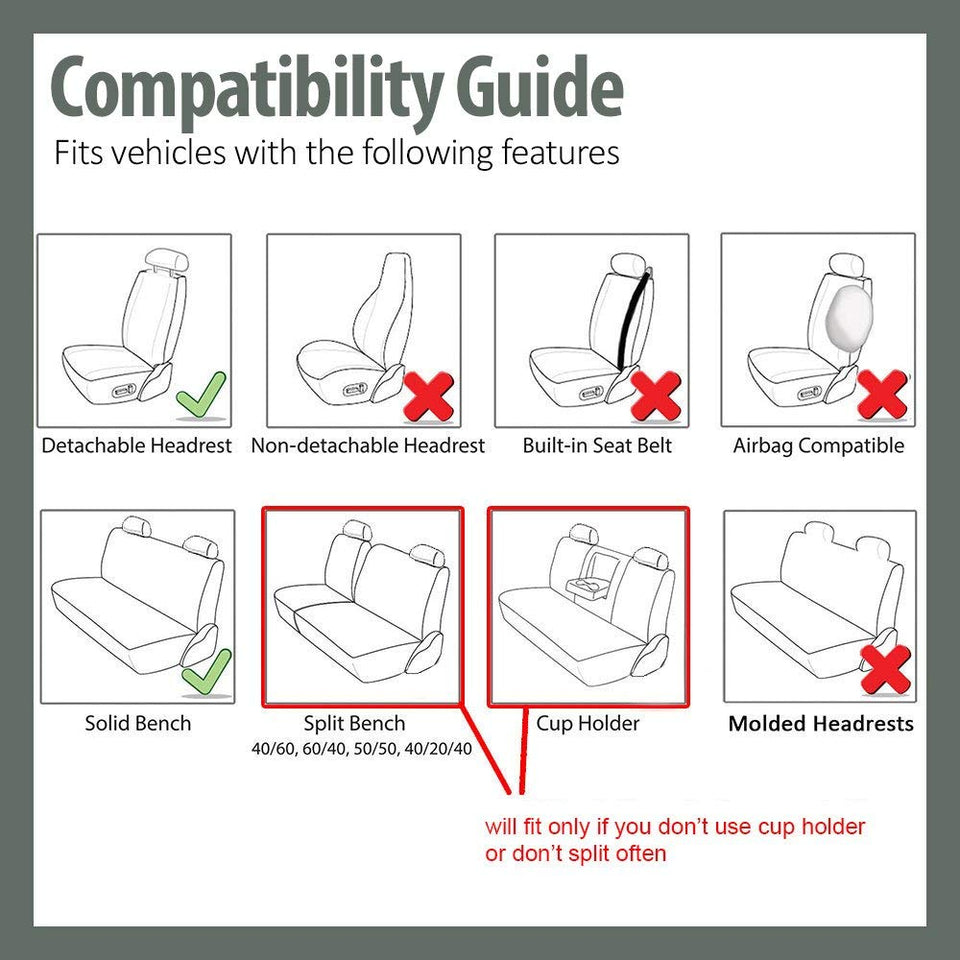FH GROUP FB032GRAY114 Gray Unique Flat Cloth Car Seat Cover (w. 4 Detachable Headrests and Solid Bench)